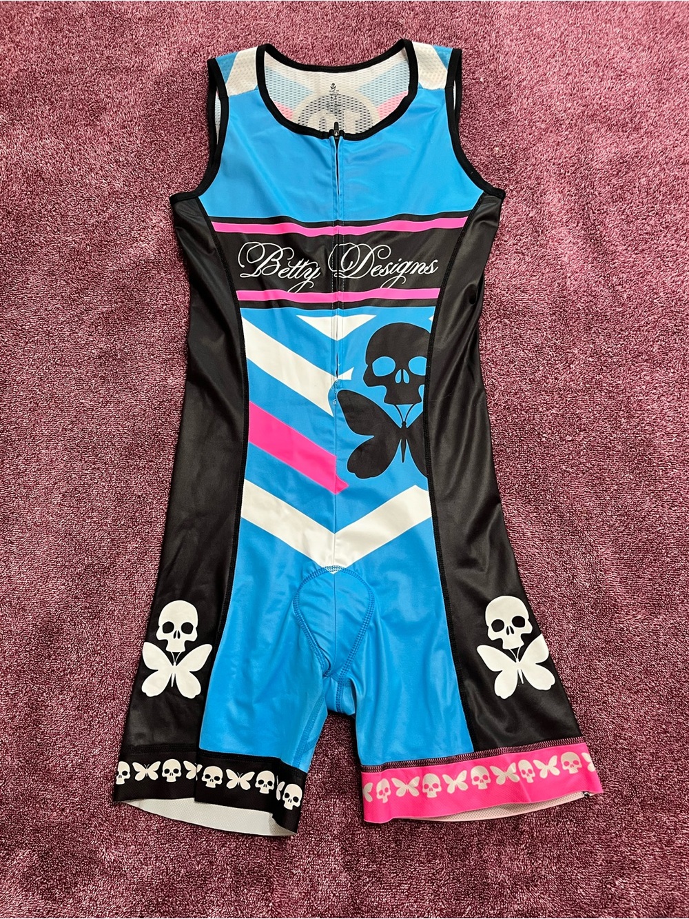 Betty Designs Bright Blue, Pink and Black Triathlon Suit / Women’s M